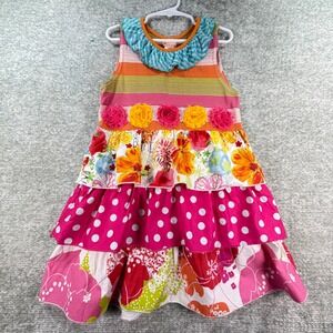 ZaZa Couture Dress Tiered Ruffle Mixed Print Rosette 8 Multicolor Whimsical